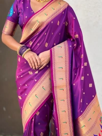 Premium Paithani Silk with Contrast Rich Meenakari Peacock Pallu - FREE, PURPLE