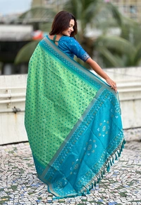 Premium Patola Silk Saree with Meenakari Ikkat Weaves & Bandhani Pallu - FREE, PISTA