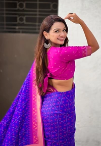 Premium Patola Silk Saree with Meenakari Ikkat Weaves & Bandhani Pallu - FREE, VIOLET