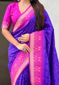 Premium Patola Silk Saree with Meenakari Ikkat Weaves & Bandhani Pallu - FREE, VIOLET