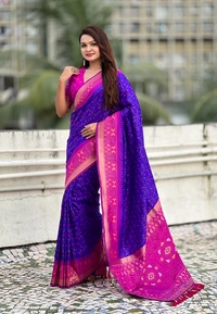 Premium Patola Silk Saree with Meenakari Ikkat Weaves & Bandhani Pallu - FREE, VIOLET