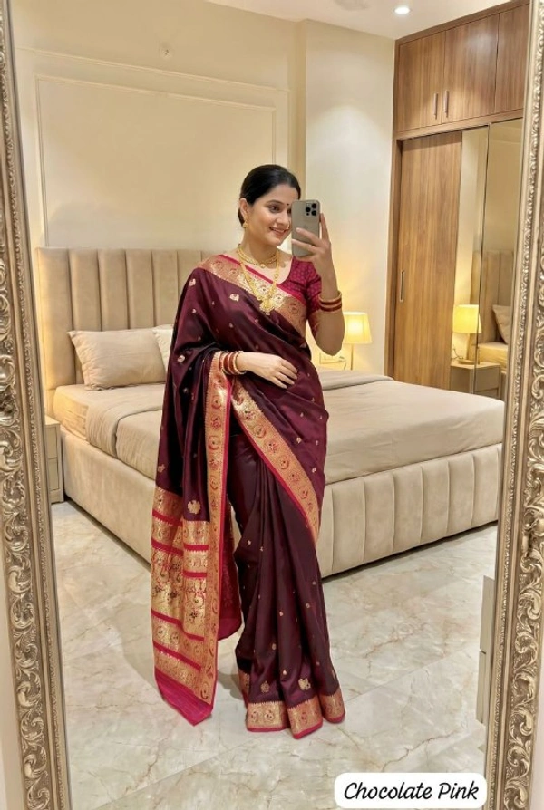 Premium Peshwai Paithani Soft Satin Silk Saree with Meenakari Pallu and Peacock Zari Weaving