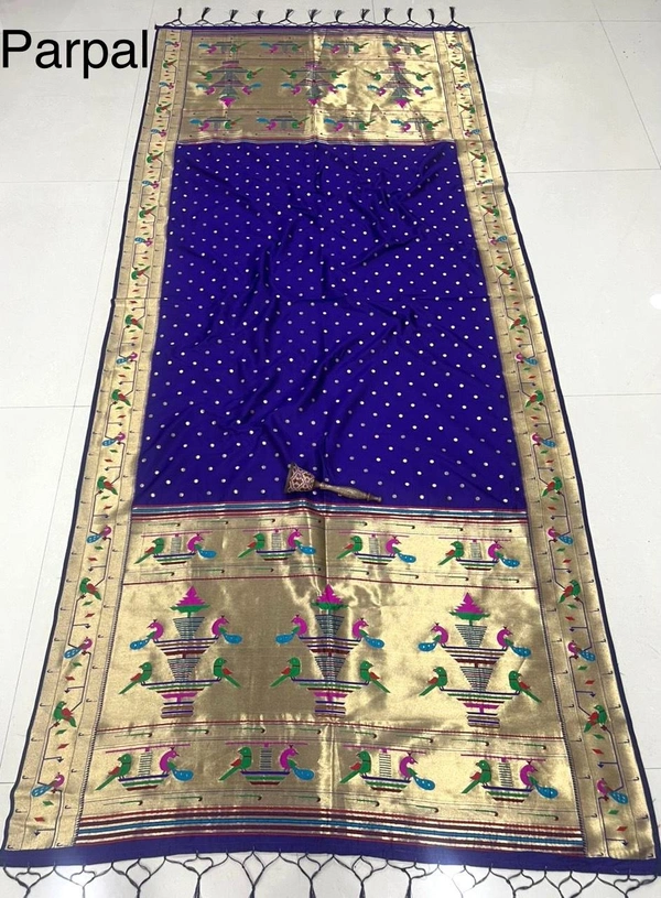 Premium Purple Soft Silk Dupatta with Elegant Zari Buti and Traditional Peacock Flower Pot Motif Heavy Border - 2.5mt, Purple