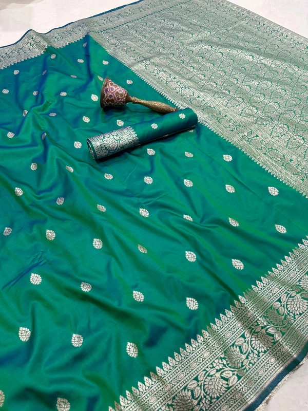 Premium Soft Banarasi Silk Saree with Elegant Silver Zari Weaving and Designer Floral Pallu