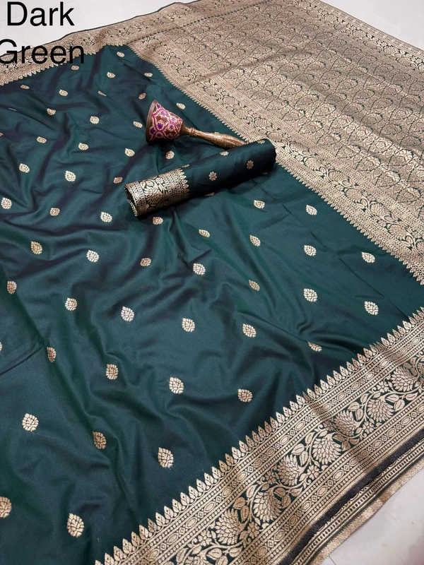 Premium Soft Banarasi Silk Saree with Elegant Silver Zari Weaving and Designer Floral Pallu