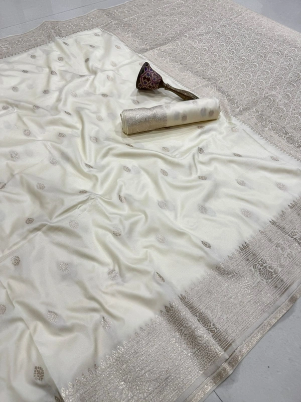 Premium Soft Banarasi Silk Saree with Elegant Silver Zari Weaving and Designer Floral Pallu