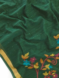 Premium Soft Linen Silk Saree with Rich Meena Weaving Jamdani Pallu & Sequence Work - FREE, Green