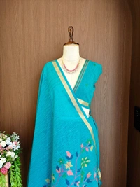 Premium Soft Linen Silk Saree with Rich Meena Weaving Jamdani Pallu & Sequence Work - FREE, Sky Blue