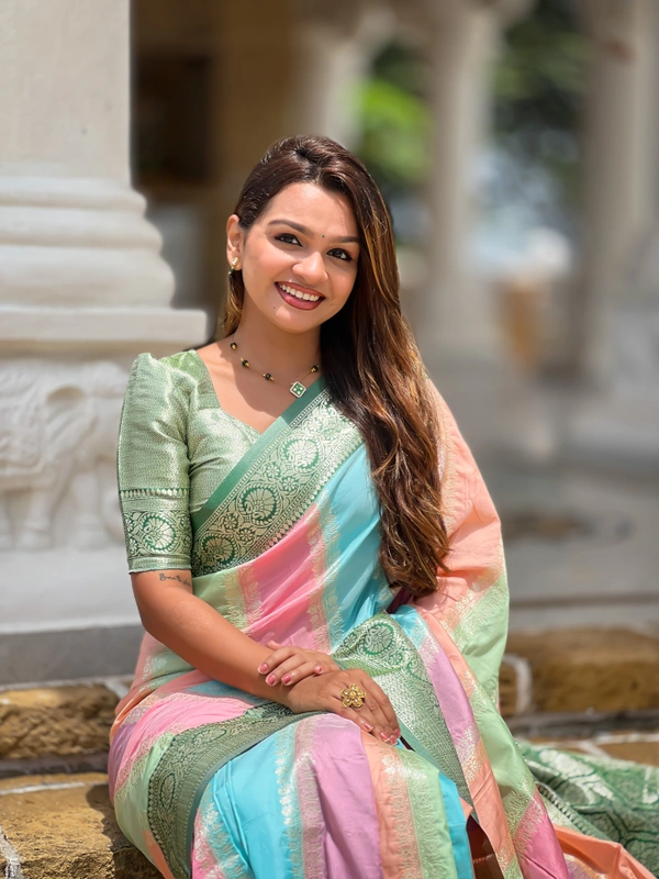 PAITHANI_HOUSE243 Premium Soft Silk Saree � Meenakari Zari Design with Contrast Border & Tassel Finish - MULTI COLOUR - GREEN