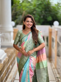 PAITHANI_HOUSE243 Premium Soft Silk Saree � Meenakari Zari Design with Contrast Border & Tassel Finish - MULTI COLOUR - GREEN