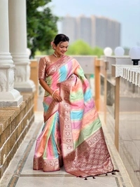 PAITHANI_HOUSE244 Premium Soft Silk Saree � Meenakari Zari Design with Contrast Border & Tassel Finish - MULTI COLOUR - MAROON