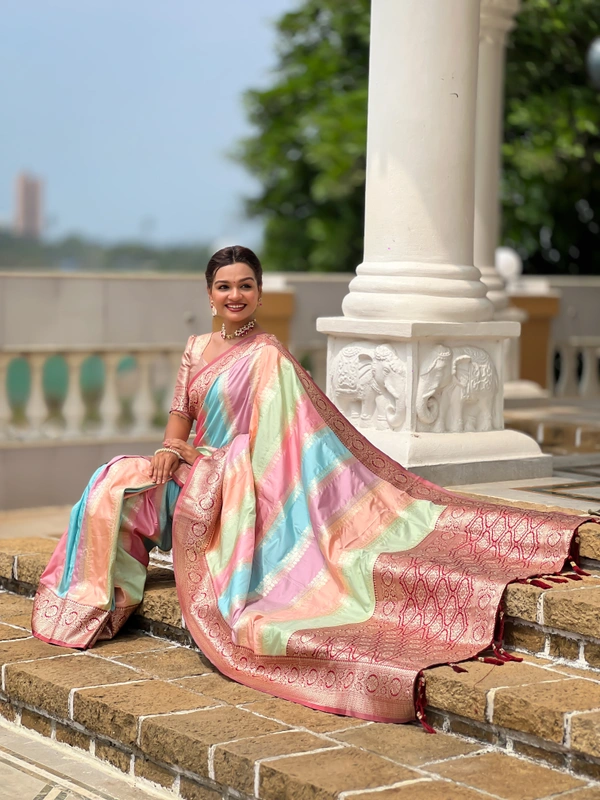 PAITHANI_HOUSE244 Premium Soft Silk Saree � Meenakari Zari Design with Contrast Border & Tassel Finish - MULTI COLOUR - MAROON