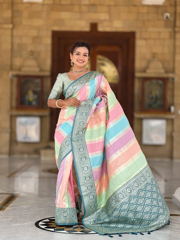 PAITHANI_HOUSE245 Premium Soft Silk Saree � Meenakari Zari Design with Contrast Border & Tassel Finish - MULTI COLOUR - MORPICH