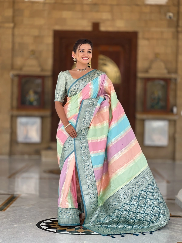 PAITHANI_HOUSE245 Premium Soft Silk Saree � Meenakari Zari Design with Contrast Border & Tassel Finish - MULTI COLOUR - MORPICH