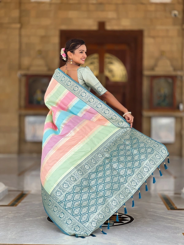 PAITHANI_HOUSE245 Premium Soft Silk Saree � Meenakari Zari Design with Contrast Border & Tassel Finish - MULTI COLOUR - MORPICH