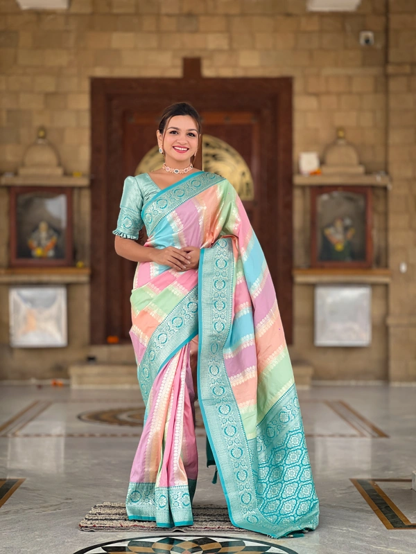 PAITHANI_HOUSE246 Premium Soft Silk Saree � Meenakari Zari Design with Contrast Border & Tassel Finish - MULTI COLOUR - RAMA