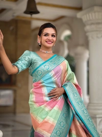 PAITHANI_HOUSE246 Premium Soft Silk Saree � Meenakari Zari Design with Contrast Border & Tassel Finish - MULTI COLOUR - RAMA