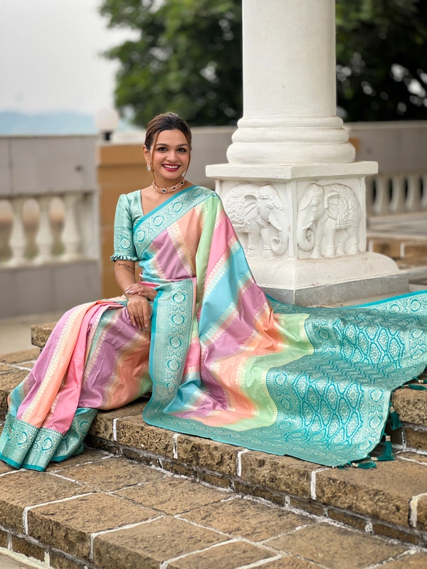 PAITHANI_HOUSE246 Premium Soft Silk Saree � Meenakari Zari Design with Contrast Border & Tassel Finish - MULTI COLOUR - RAMA