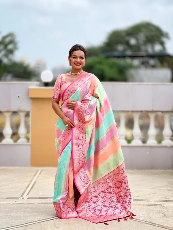 PAITHANI_HOUSE247 Premium Soft Silk Saree � Meenakari Zari Design with Contrast Border & Tassel Finish - MULTI COLOUR - RANI PINK
