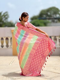 PAITHANI_HOUSE247 Premium Soft Silk Saree � Meenakari Zari Design with Contrast Border & Tassel Finish - MULTI COLOUR - RANI PINK