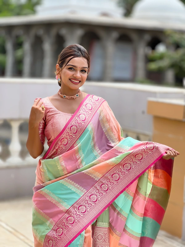 PAITHANI_HOUSE247 Premium Soft Silk Saree � Meenakari Zari Design with Contrast Border & Tassel Finish - MULTI COLOUR - RANI PINK
