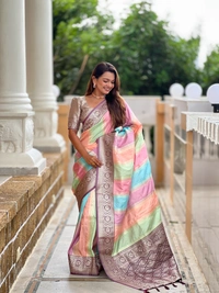 PAITHANI_HOUSE248 Premium Soft Silk Saree � Meenakari Zari Design with Contrast Border & Tassel Finish - MULTI COLOUR - WINE