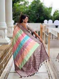 PAITHANI_HOUSE248 Premium Soft Silk Saree � Meenakari Zari Design with Contrast Border & Tassel Finish - MULTI COLOUR - WINE
