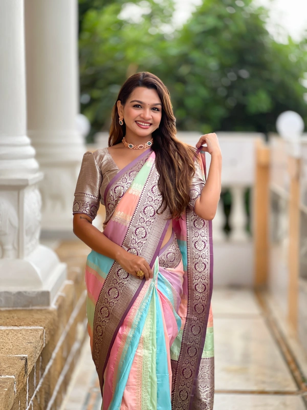 PAITHANI_HOUSE248 Premium Soft Silk Saree � Meenakari Zari Design with Contrast Border & Tassel Finish - MULTI COLOUR - WINE