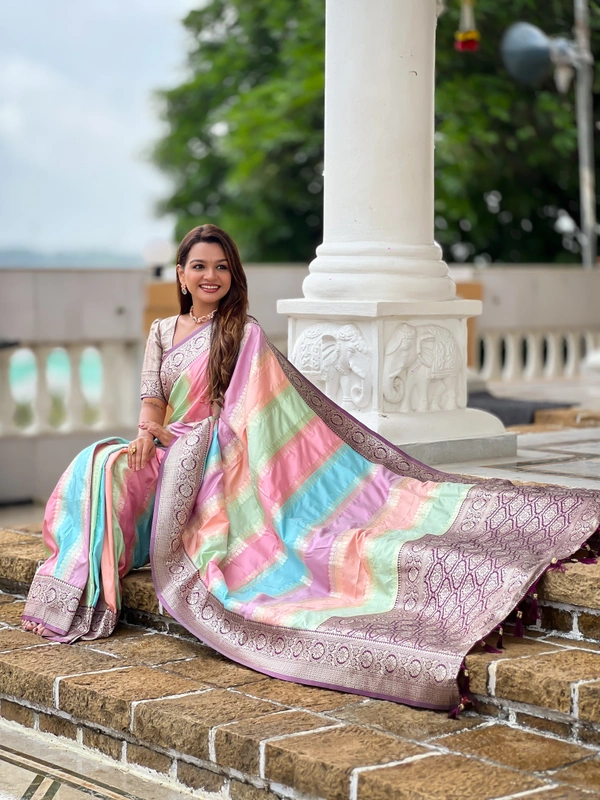 PAITHANI_HOUSE248 Premium Soft Silk Saree � Meenakari Zari Design with Contrast Border & Tassel Finish - MULTI COLOUR - WINE