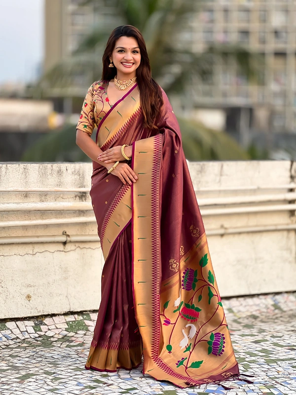 Premium Soft Tissue Paithani Saree with Lotus Meenakari Pallu and Muniya Border