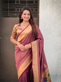 Premium Soft Tissue Paithani Saree with Lotus Meenakari Pallu and Muniya Border - FREE, WINE
