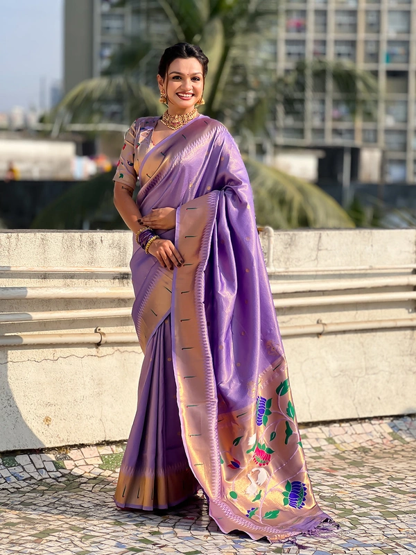 Premium Soft Tissue Paithani Saree with Lotus Meenakari Pallu and Muniya Border