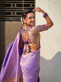 Premium Soft Tissue Paithani Saree with Lotus Meenakari Pallu and Muniya Border - FREE, LAVENDER