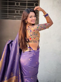 Premium Soft Tissue Paithani Saree with Lotus Meenakari Pallu and Muniya Border - FREE, VIOLET