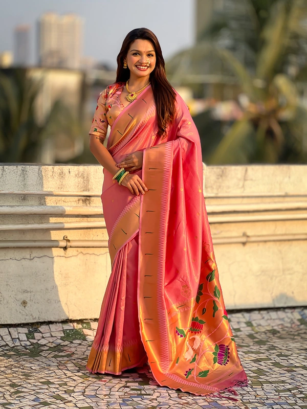 Premium Soft Tissue Paithani Saree with Lotus Meenakari Pallu and Muniya Border