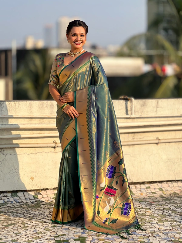 Premium Soft Tissue Paithani Saree with Lotus Meenakari Pallu and Muniya Border