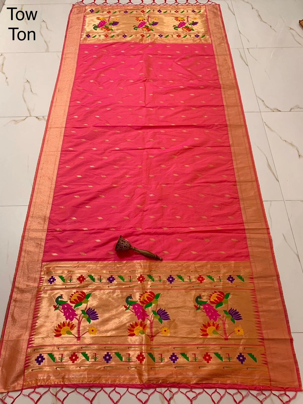 Premium Two-Tone Pink Soft Silk Paithani Dupatta with Authentic Silk Weaving - 2.5mt, Two-Tone