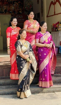 Pure Grace: Soft Banarasi Silk Saree with Gold Zari Motifs & Contrast Weaving Border - FREE, Black