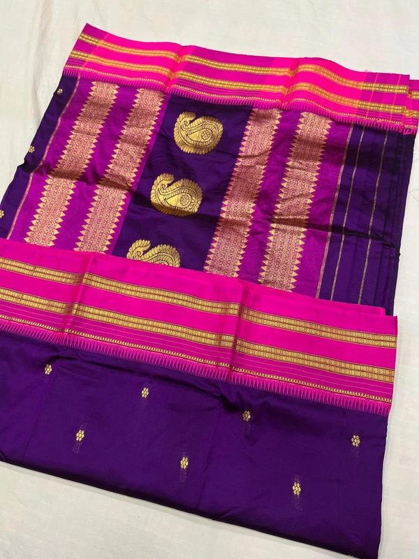 Pure Handloom Narayanpeth Saree � Premium Wedding Wear Edition - Free, Royal Purple3