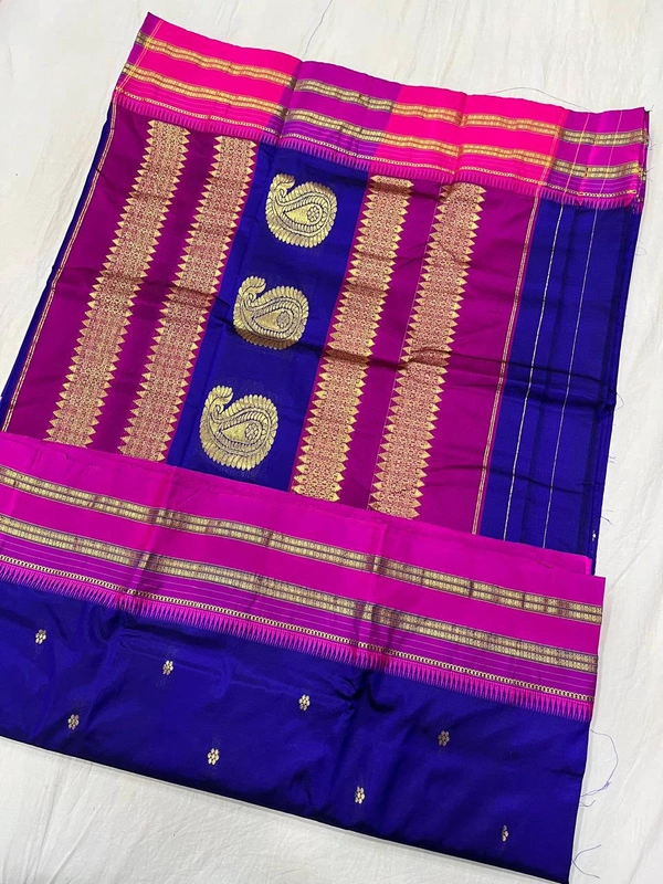 Pure Handloom Narayanpeth Saree with Fine Traditional Craftsmanship - Free, Deep Royal Blue