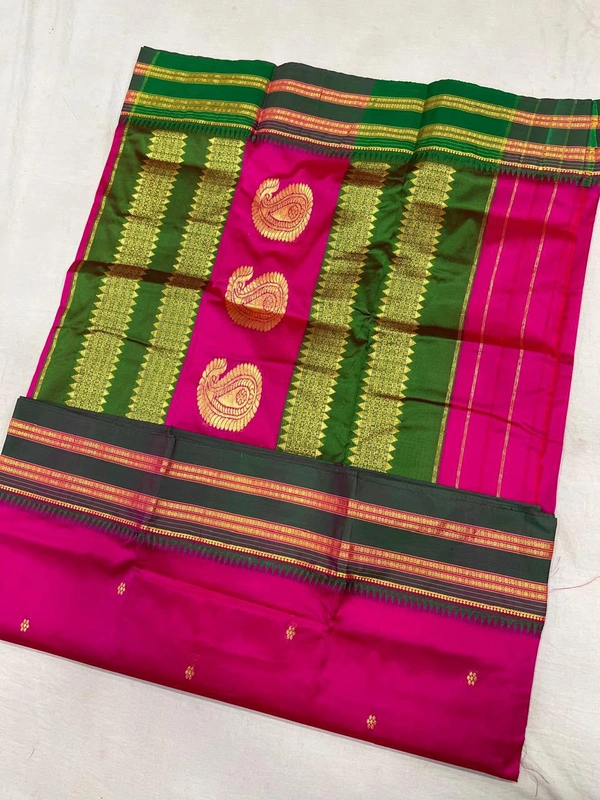 Pure Handloom Narayanpeth Silk Saree � Traditional Boutique Wear - Free, Rani Pink (2)