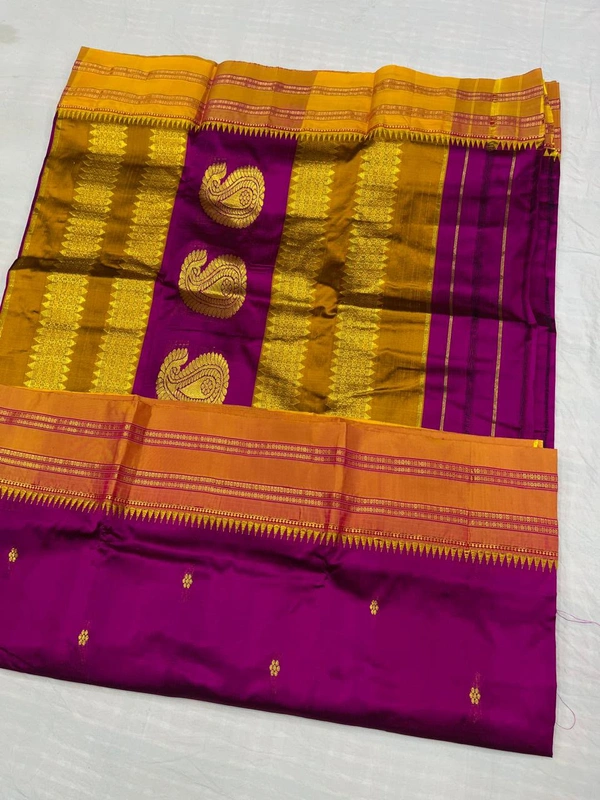 Pure Handloom Silk Narayanpeth Saree with Heavy Zari Border - Free, Deep Magenta
