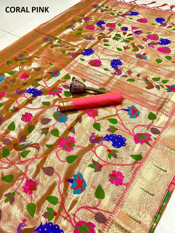PAITHANI_HOUSE462 "Pure Kanchipuram Silk Saree – Full Body Weaving | Wedding Special | Lakhani Paithani  Collection - CORAL PINK