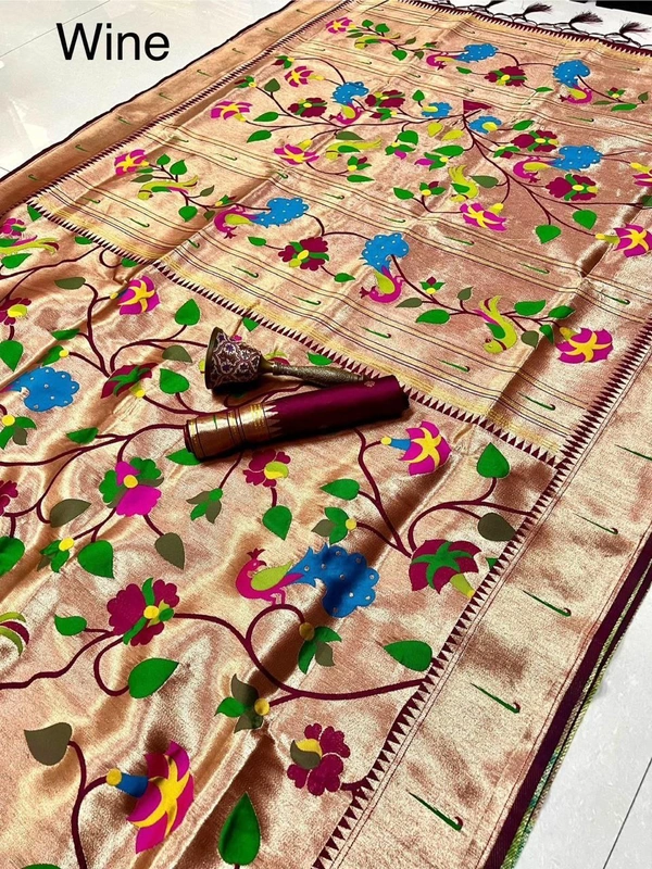 PAITHANI_HOUSE463 "Pure Kanchipuram Silk Saree – Full Body Weaving | Wedding Special | Lakhani Paithani  Collection - WINE