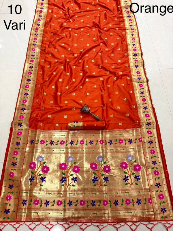 PAITHANI_HOUSE130 Pure Paithani Kanchivaram Saree with Original Zari & Heavy Minakari Work-  10 Yard - FREE, ORANGE