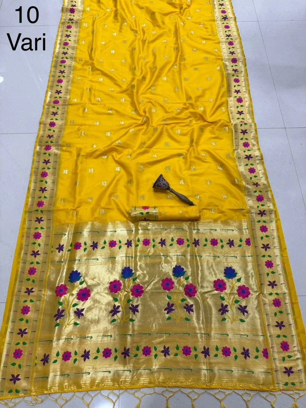 PAITHANI_HOUSE132 Pure Paithani Kanchivaram Saree with Original Zari & Heavy Minakari Work-  10 Yard - FREE, YELLOW