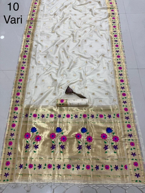 PAITHANI_HOUSE133 Pure Paithani Kanchivaram Saree with Original Zari & Heavy Minakari Work-  10 Yard - FREE, OFF WHITE