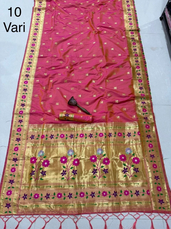 PAITHANI_HOUSE138 Pure Paithani Kanchivaram Saree with Original Zari & Heavy Minakari Work-  10 Yard - FREE, Rani Pink