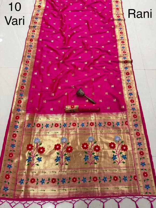 PAITHANI_HOUSE139 Pure Paithani Kanchivaram Saree with Original Zari & Heavy Minakari Work-  10 Yard - FREE, RANI