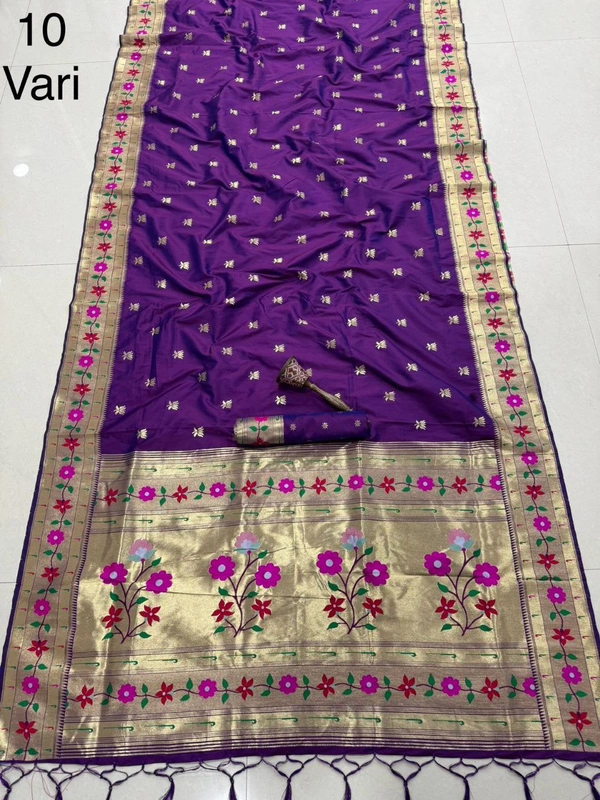 PAITHANI_HOUSE141 Pure Paithani Kanchivaram Saree with Original Zari & Heavy Minakari Work-  10 Yard - FREE, Purple
